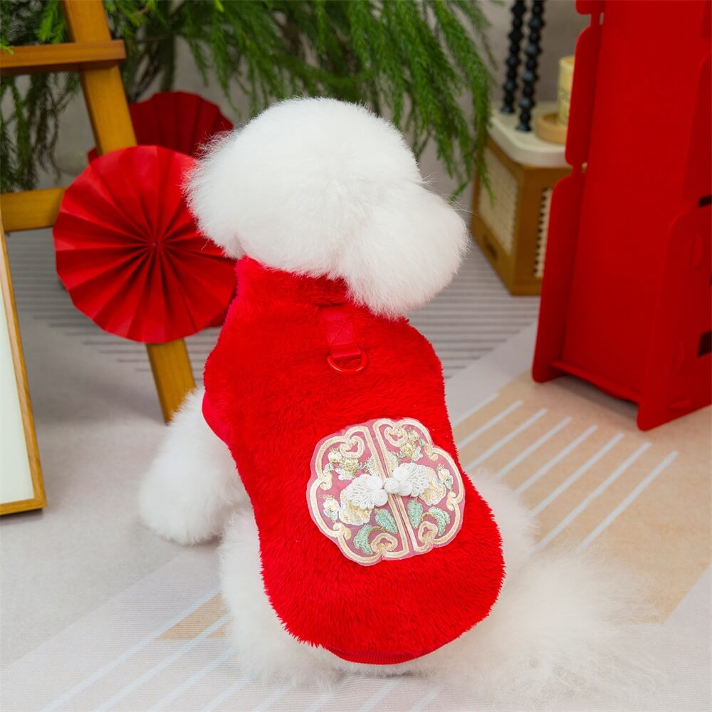 Embroidered Fleece Dog Jacket – Elegant and Warm for Special Occasions