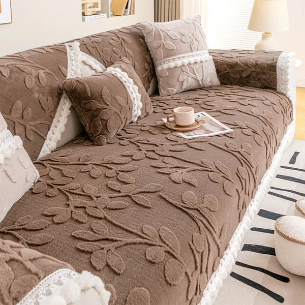 Rama jacquard elegante peluche decorativo cubierta de sofá sin deslizamiento