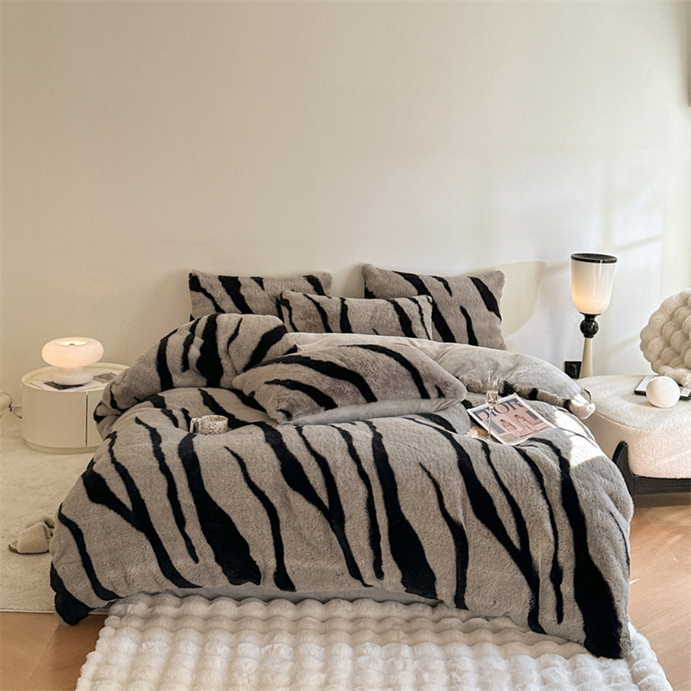 Zebra Thickened Fluffy Fur Bed Sheet Set