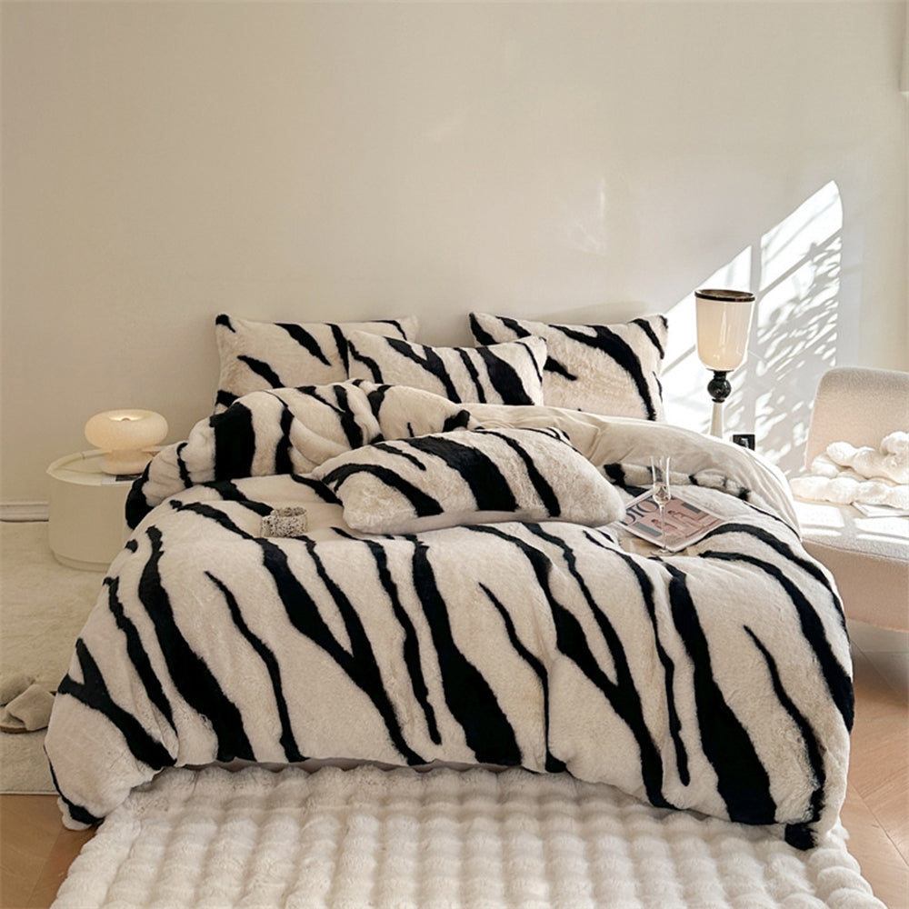 Zebra Thickened Fluffy Fur Bed Sheet Set