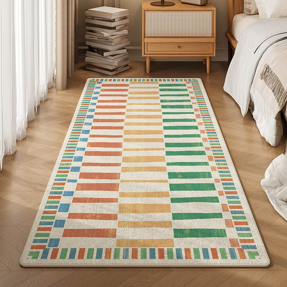 Multi-Color Striped Wool Skin-Friendly Non-Slip Living Room Bedside Rug