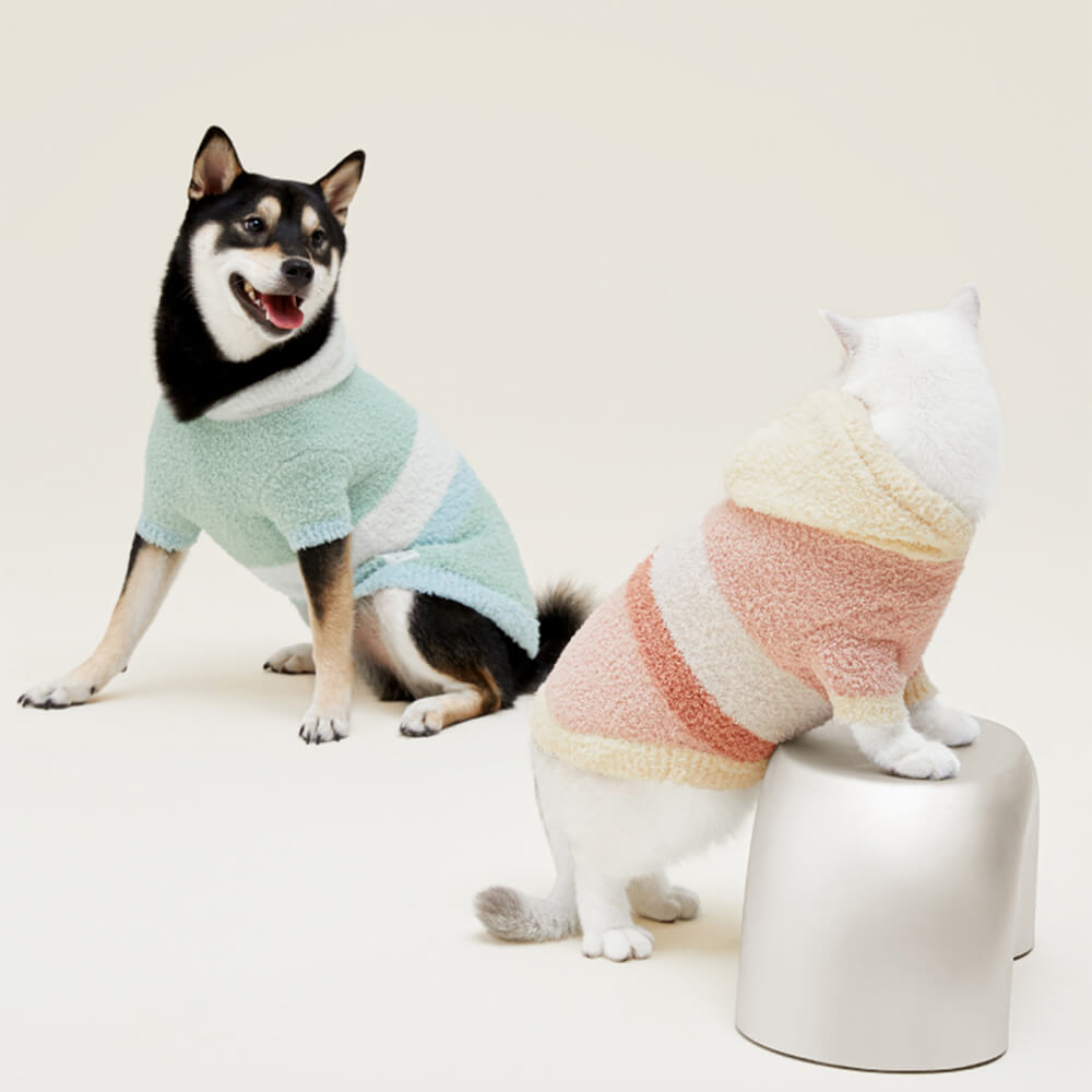 Mondrian-Inspired Ultra Soft Hooded Knit Pajama Set for Pets and Owners