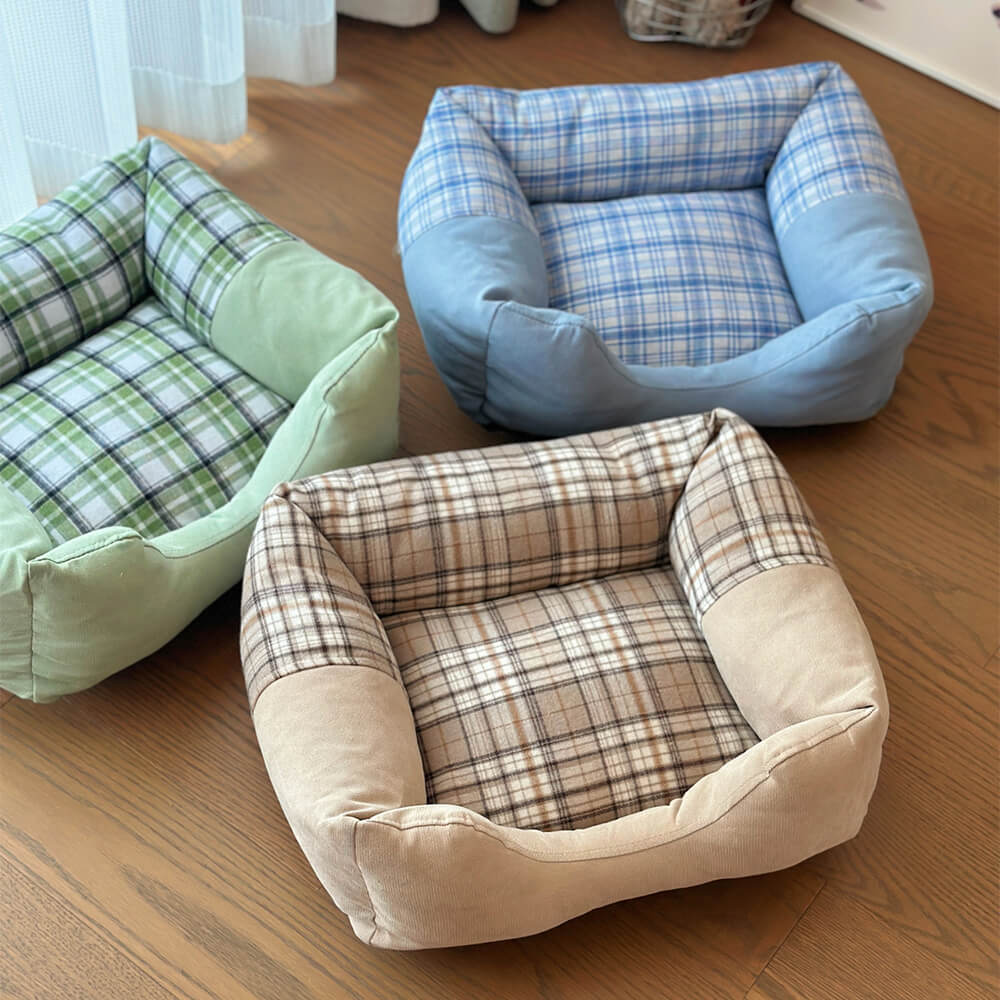 Plush Gingham Orthopedic Anti-Slip Washable Dog & Cat Bed