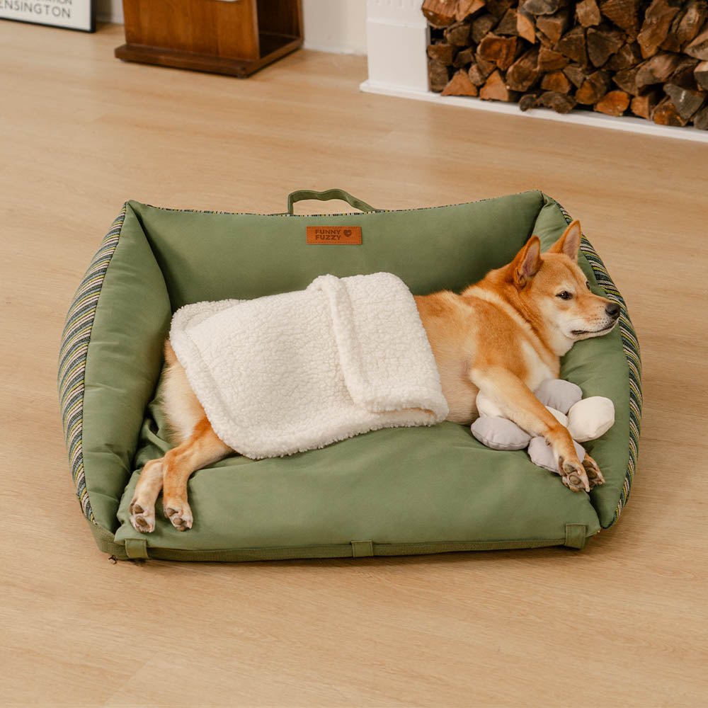 Striped Natural Folding Washable Mat Sofa Dog Bed - Mocca Pup Lounger