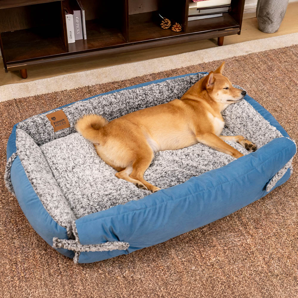 Large Cozy Bolster Dog Bed with Foldable Blanket Quilt - Azure Pupnap