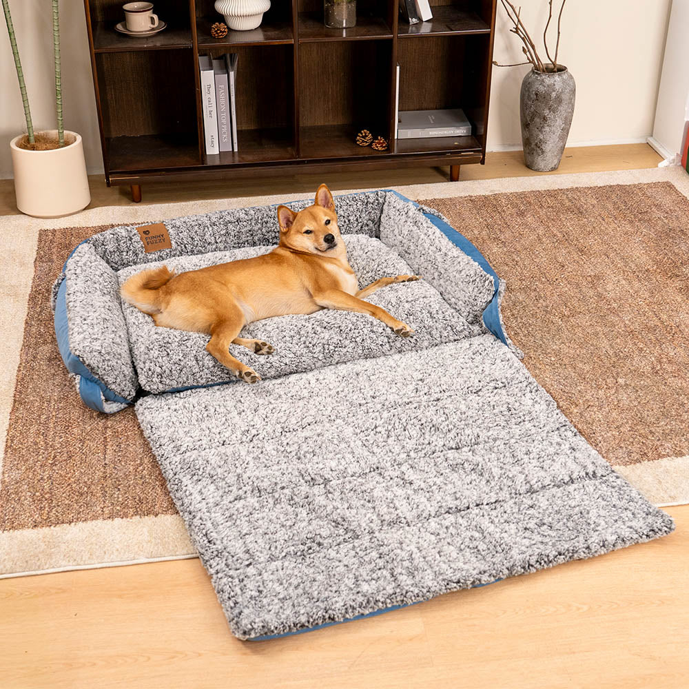 Large Cozy Bolster Dog Bed with Foldable Blanket Quilt - Azure Pupnap