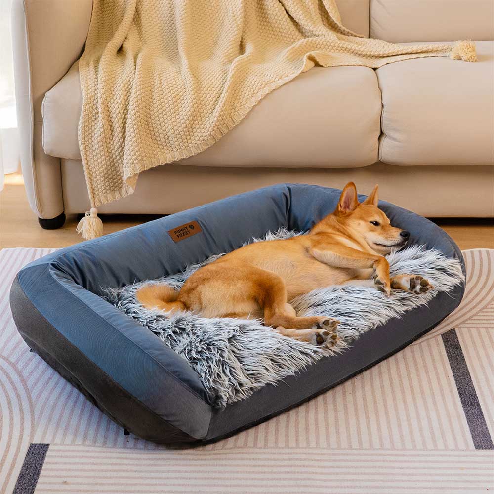 Large Washable Fluffy Cozy Bolster Dog Sofa Bed-Denim Cowboy