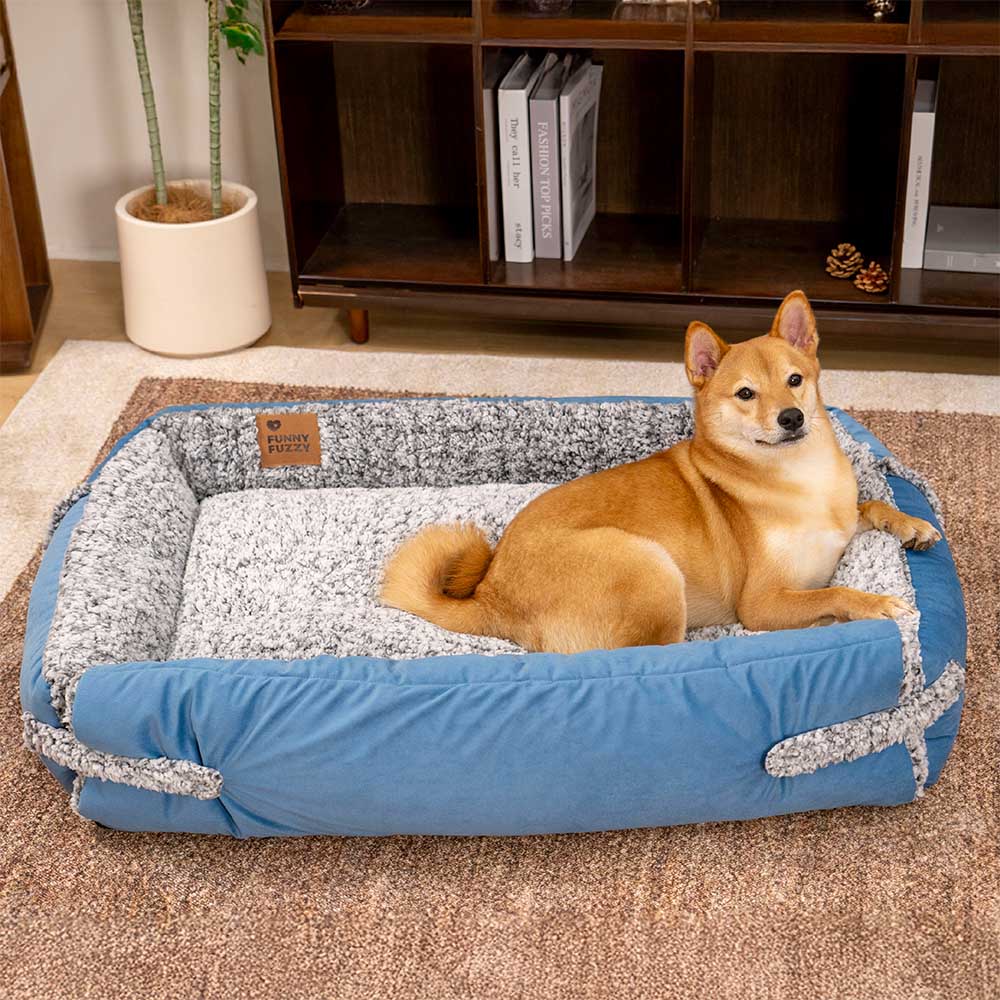 Large Cozy Bolster Dog Bed with Foldable Blanket Quilt - Azure Pupnap