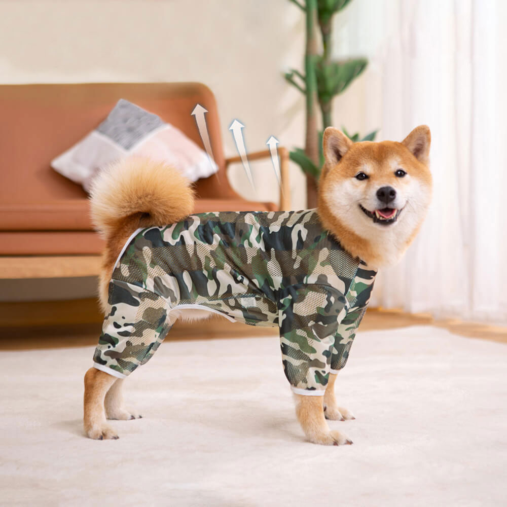 Mesh breathable printed camouflage medium and large dog four-legged pet dog clothes