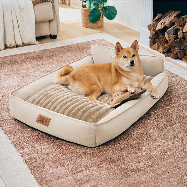 Retro Faux Suede Dual-sided Washable Bolster Dog Bed With Pillow – SweetDream