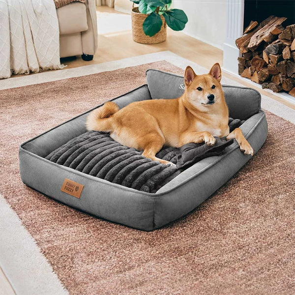 Retro Faux Suede Dual-sided Washable Bolster Dog Bed With Pillow – SweetDream