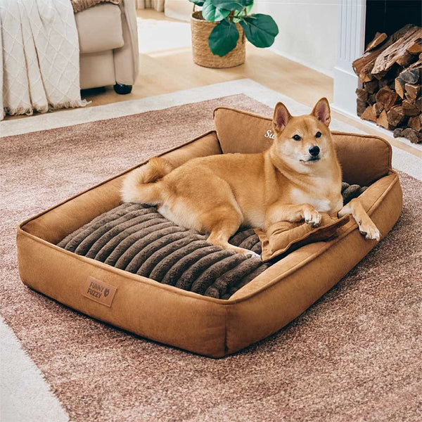 Retro Faux Suede Dual-sided Washable Bolster Dog Bed With Pillow – SweetDream