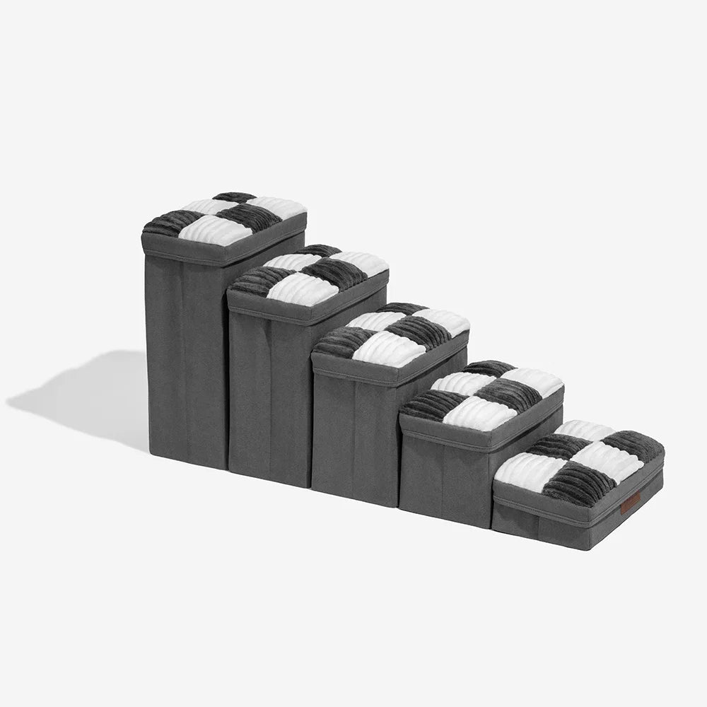 Detachable Chessboard Plaid Handcrafted Dog Stairs with Storage - Foldable Steps