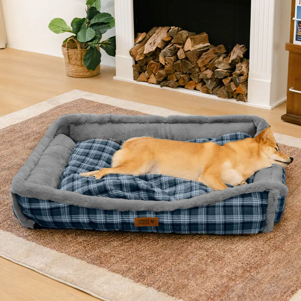 Vintage Checkered Washable Plush Cozy Bolster Dog Bed – TuckNap