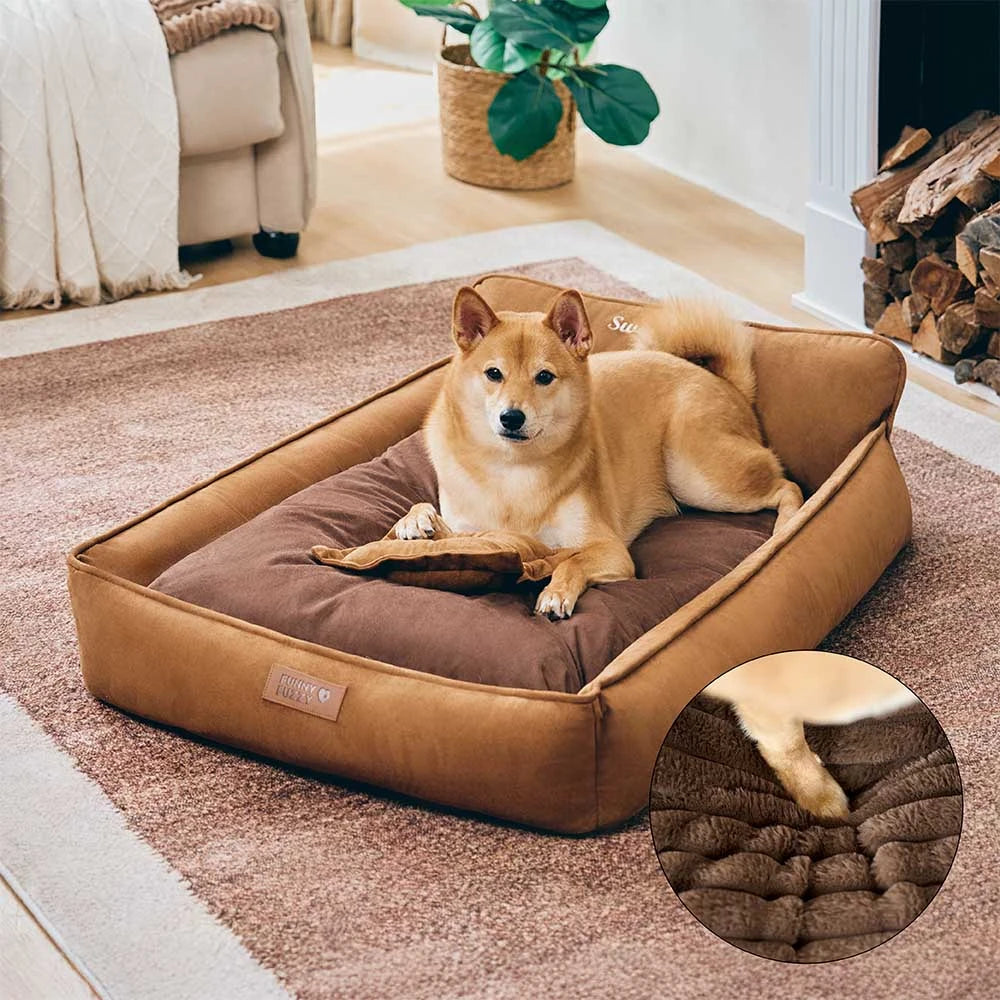Retro Faux Suede Dual-sided Washable Bolster Dog Bed With Pillow – SweetDream