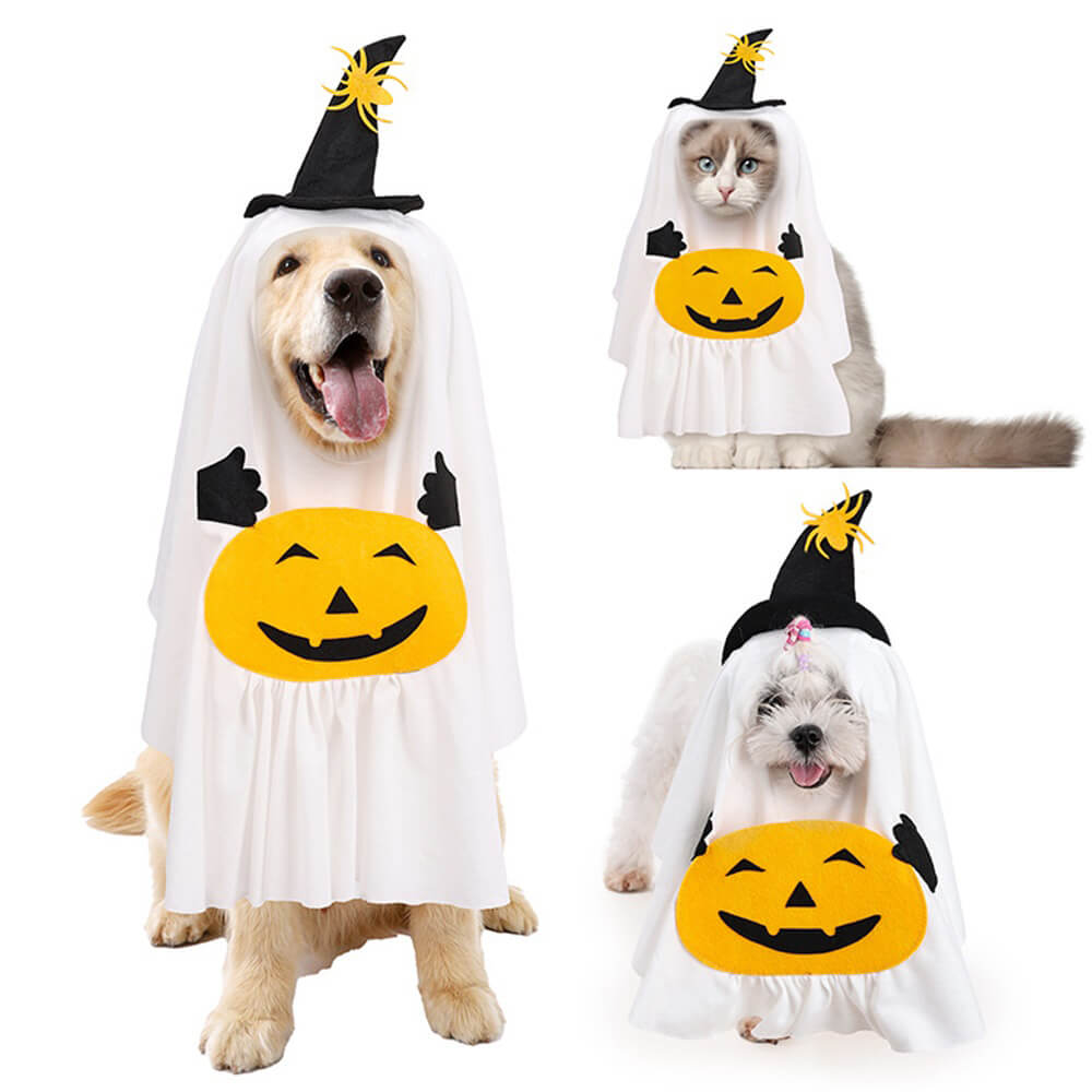 Disfraz creativo de calabaza fantasma de Halloween para perros