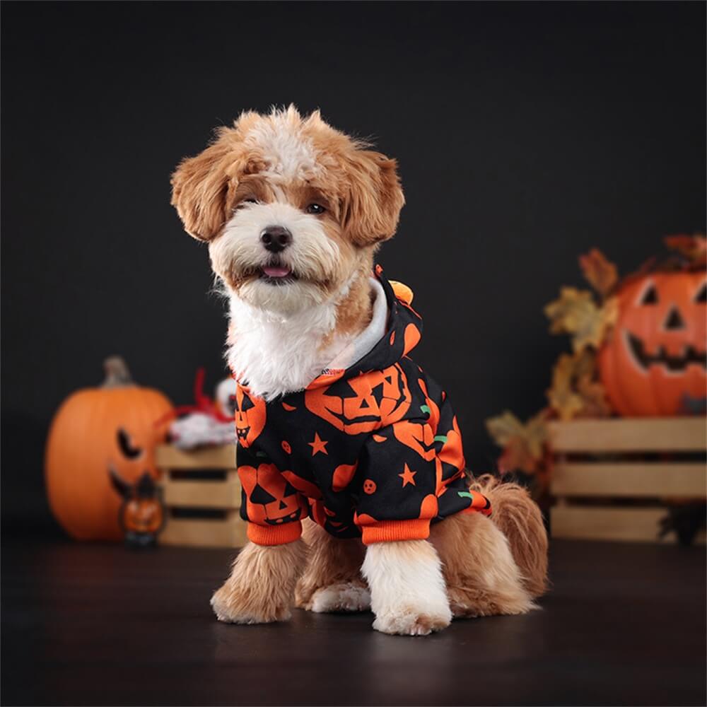 Sudadera con capucha con estampado de calabaza de Halloween para mascotas