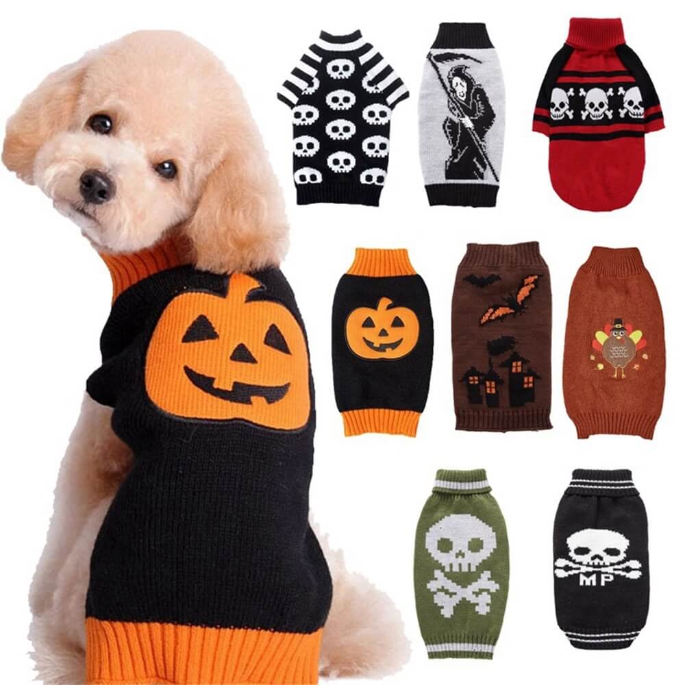 Suéter para mascotas de Halloween | Ropa cálida y acogedora para perros con estampado de Halloween