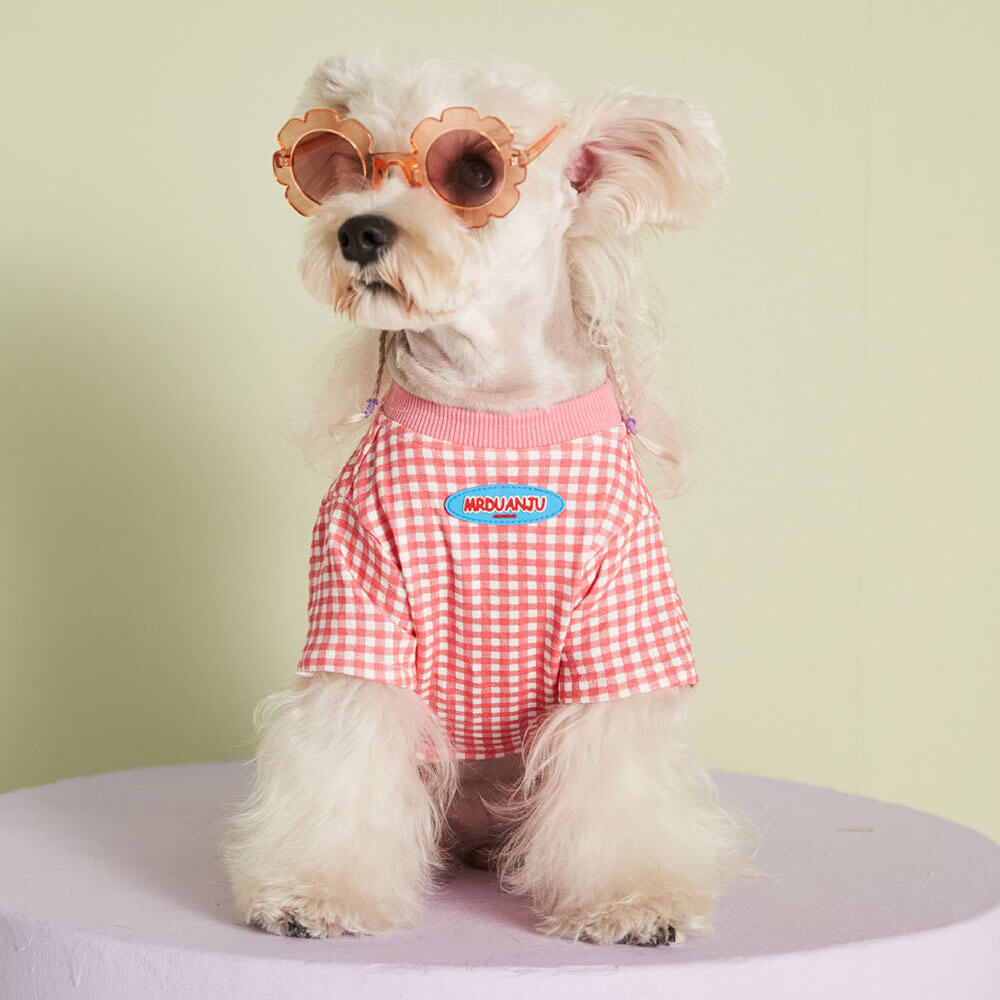 Pet dog clothes summer thin style multi-color optional candy color plaid fashion T-shirt