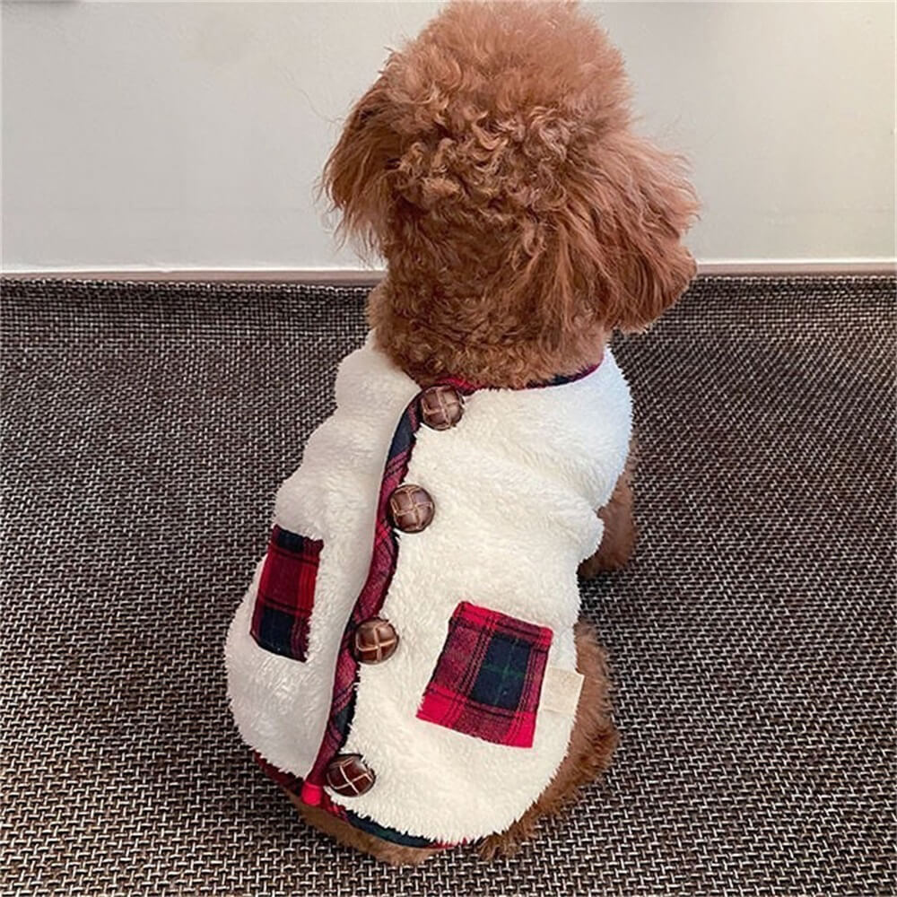 Veste d'hiver pour chien à carreaux avec écharpe – Festive et confortable pour les vacances