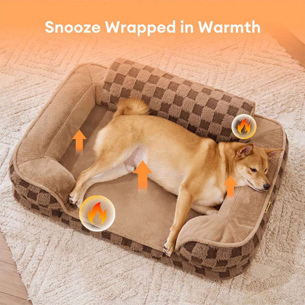Checkered Fluffy Warm Washable Orthopedic Dog Bolster Bed – CloudNooki