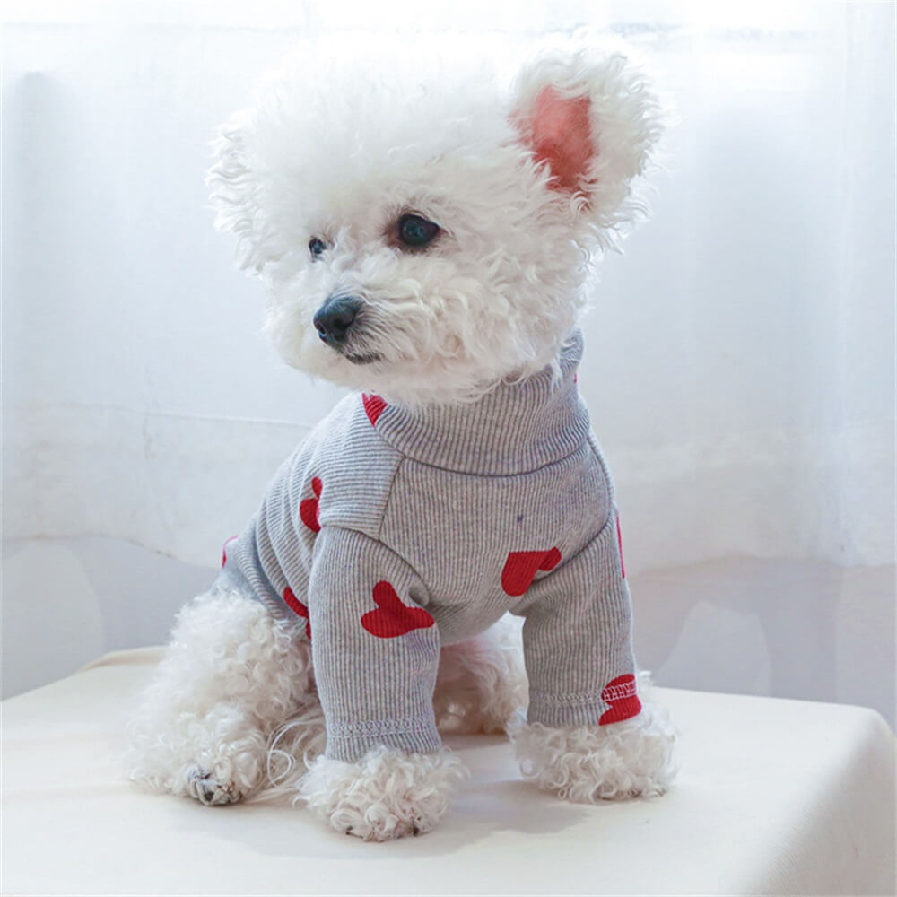 Cozy and Cute Heart Print Dog Sweater - Perfect for Chilly Days