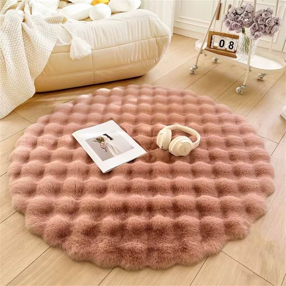 Tapis rond en peluche épais de style crémeux