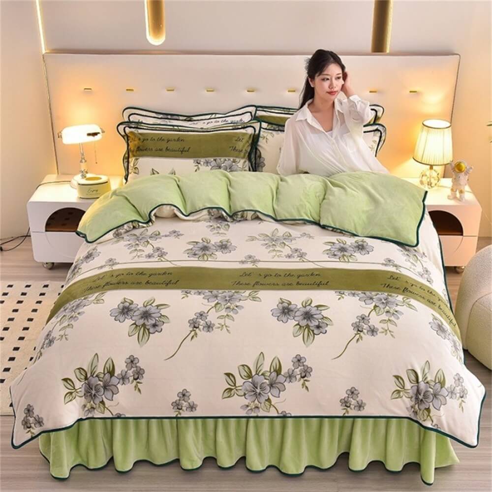 Light Luxury Thickened Milk Fleece Warm Bed Sheet Set