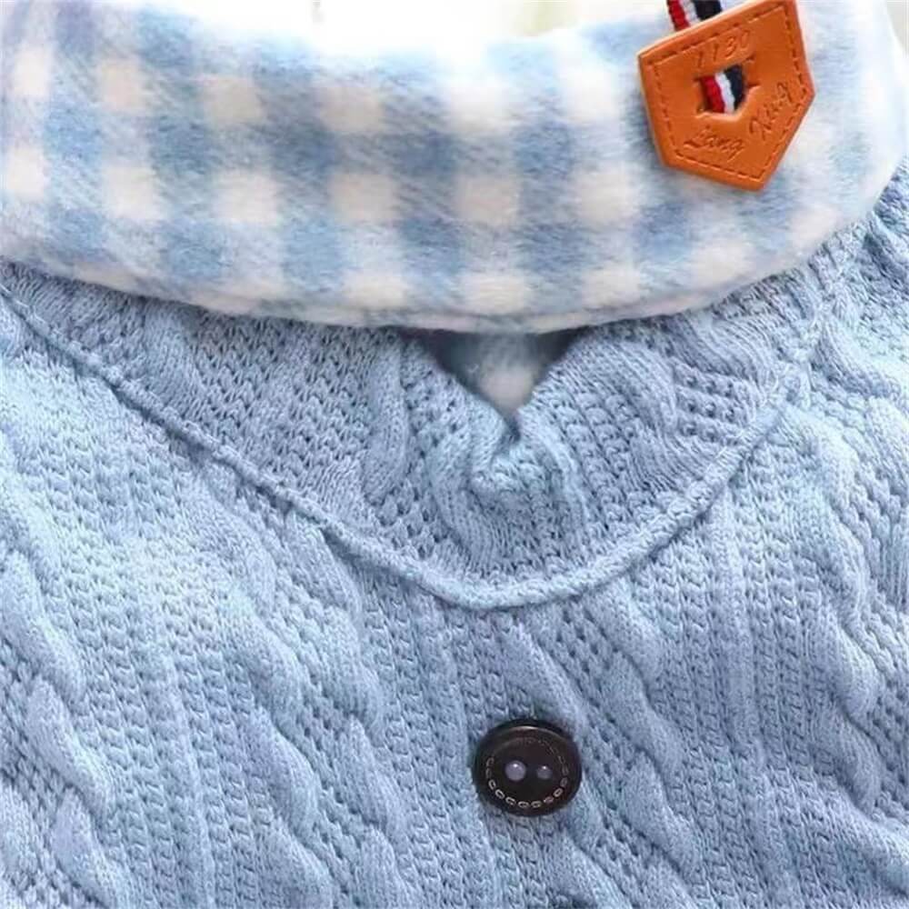 Pull pour chien tricoté confortable avec col à carreaux – Disponible en rose et bleu