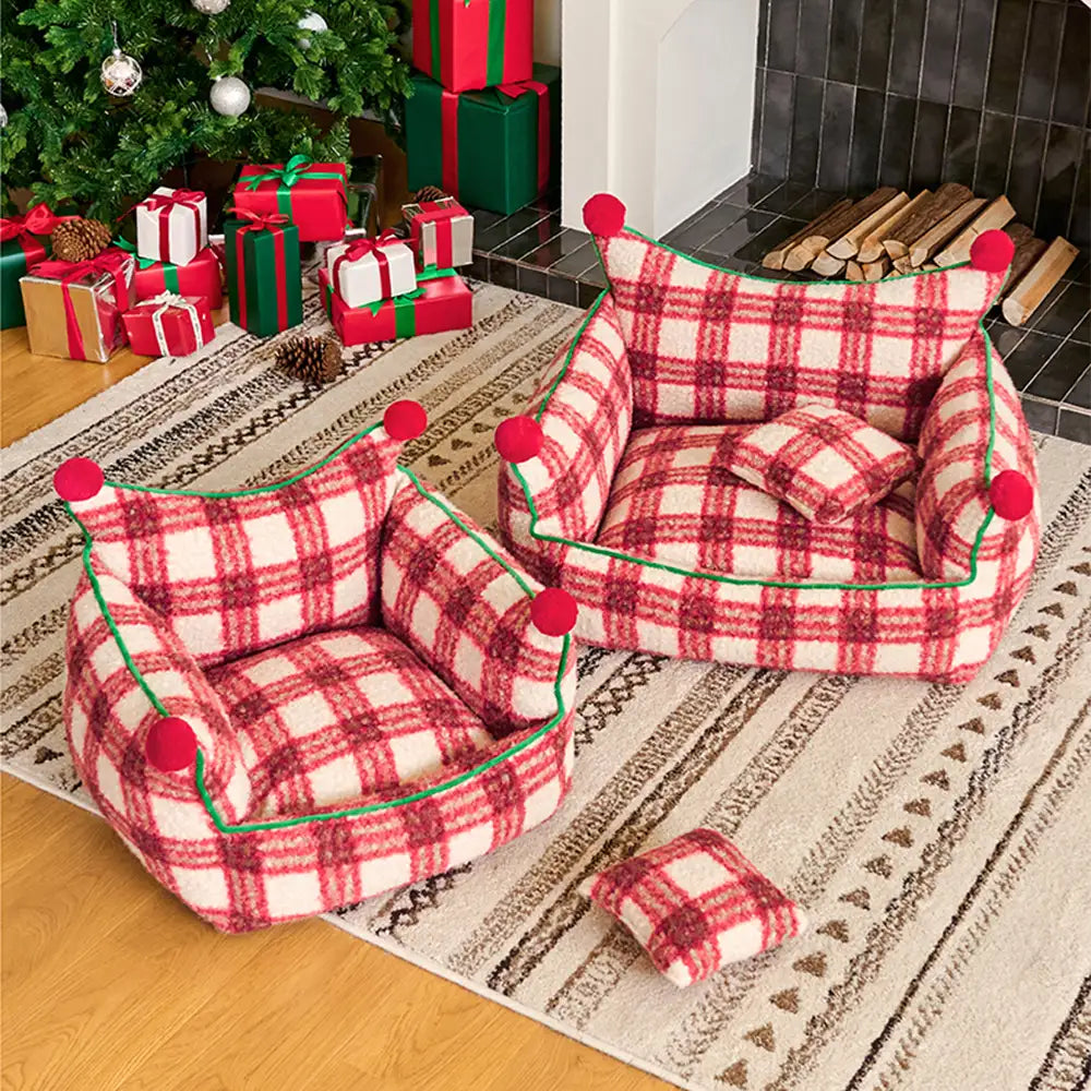 Amusement Park Fashion Plaid Thickened Plush Dog Sofa Bed