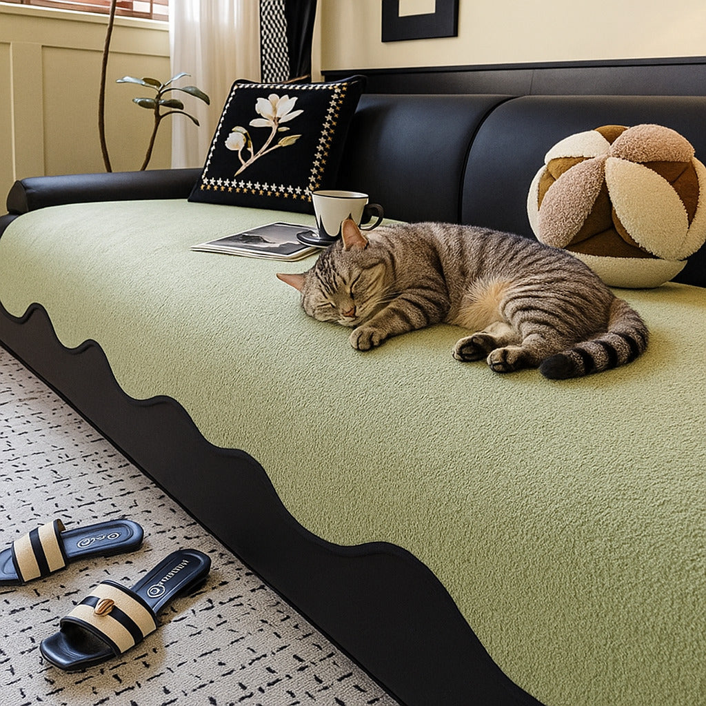 Waterproof Teddy Fleece Non-Slip Straight Couch Cover