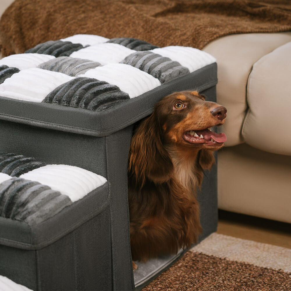 Escalier pour chien fabriqué à la main en échiquier avec rangement et condo - Napsteps