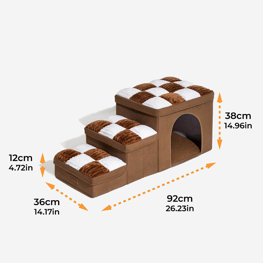 Escalier pour chien fabriqué à la main en échiquier avec rangement et condo - Napsteps