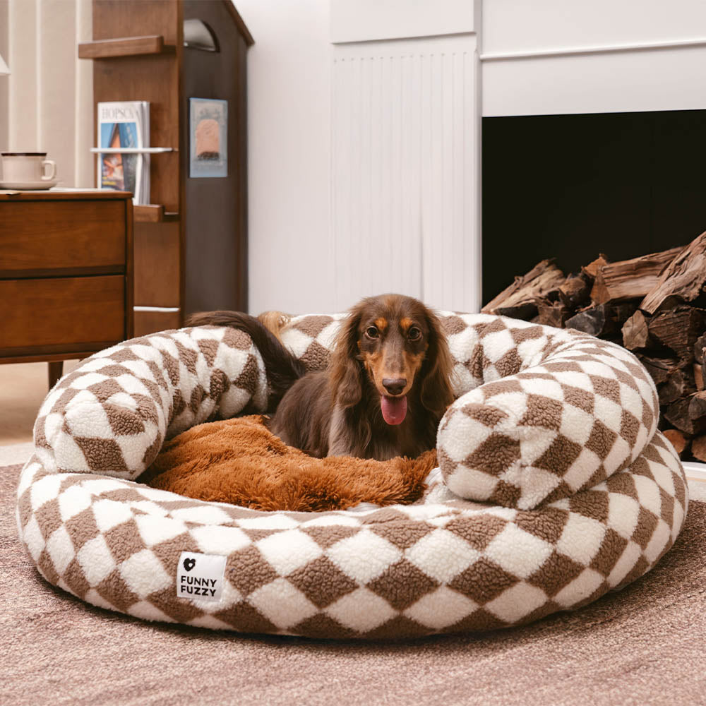 Klassisches, waschbares Donut-Hundebett mit Argyle-Muster – Cozy Haven