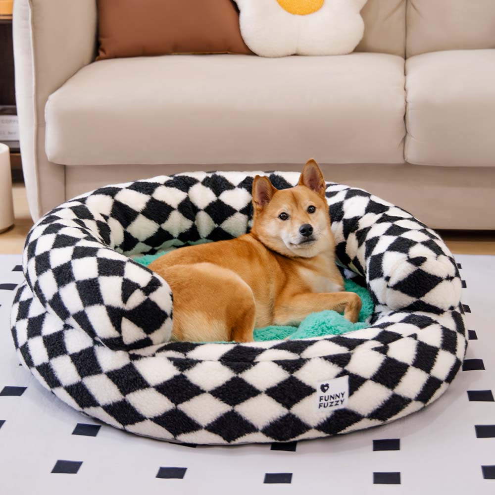 Lit pour chien Donut avec traversin lavable Argyle classique - Cosy Haven