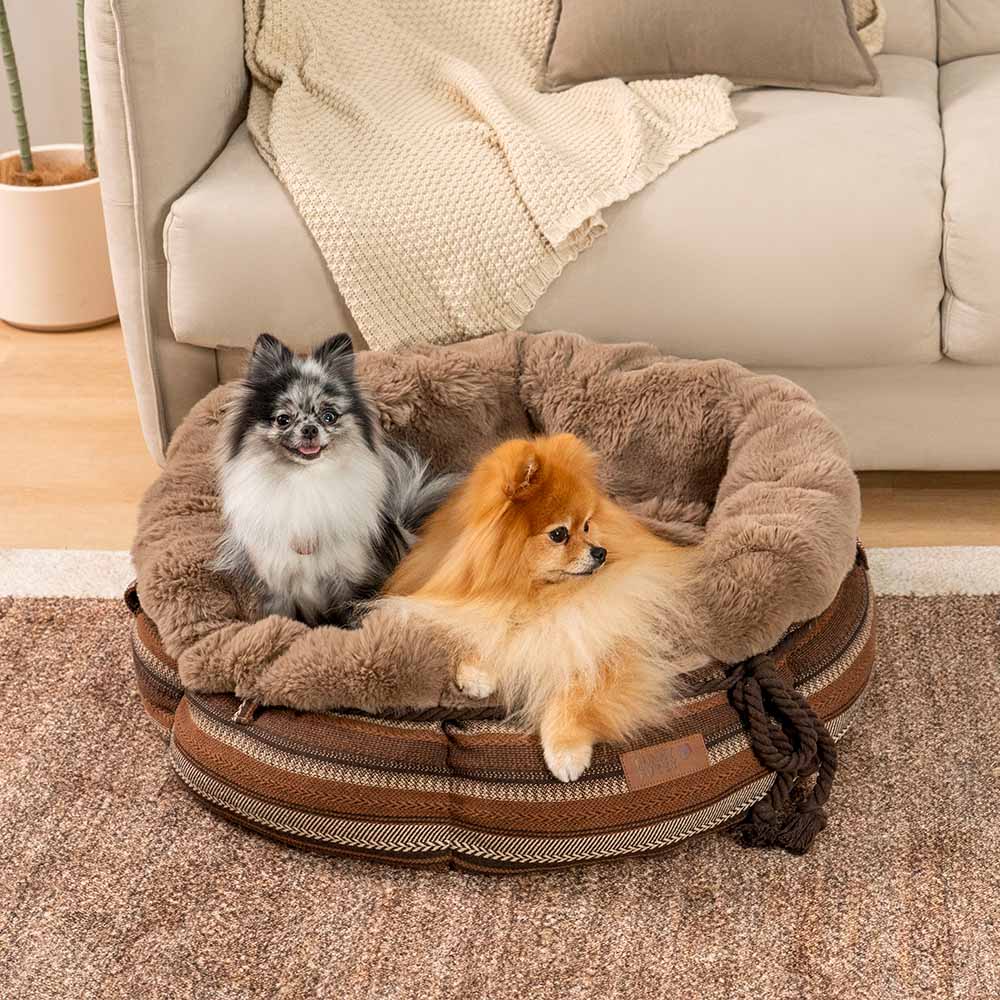 Klassisches Donut-Hundebett aus Jacquard-Plüsch – Kuschelhöhle