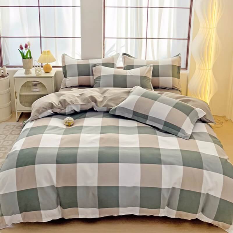 Classic Plaid Color Block Stylish Breathable Bed Sheet Set