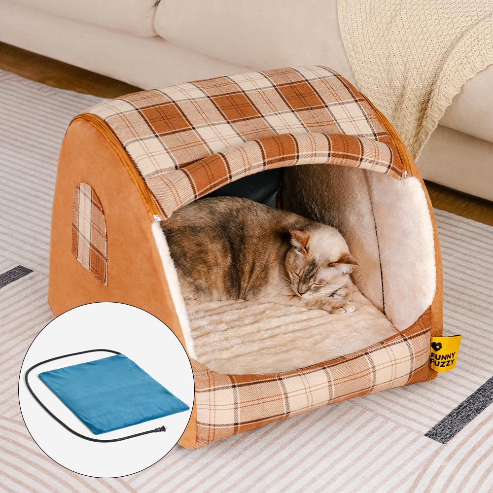 Classical Plaid House Orthopedic Cat Bed - Retreat Cabin