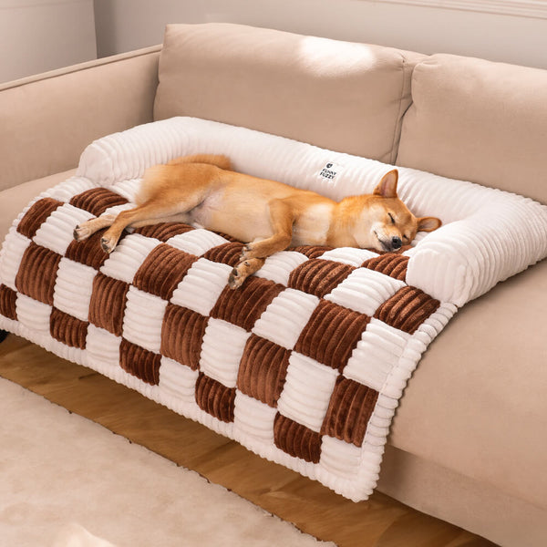 Cubierta protector de muebles para perros acogedores a cuadros de crema cuadrado