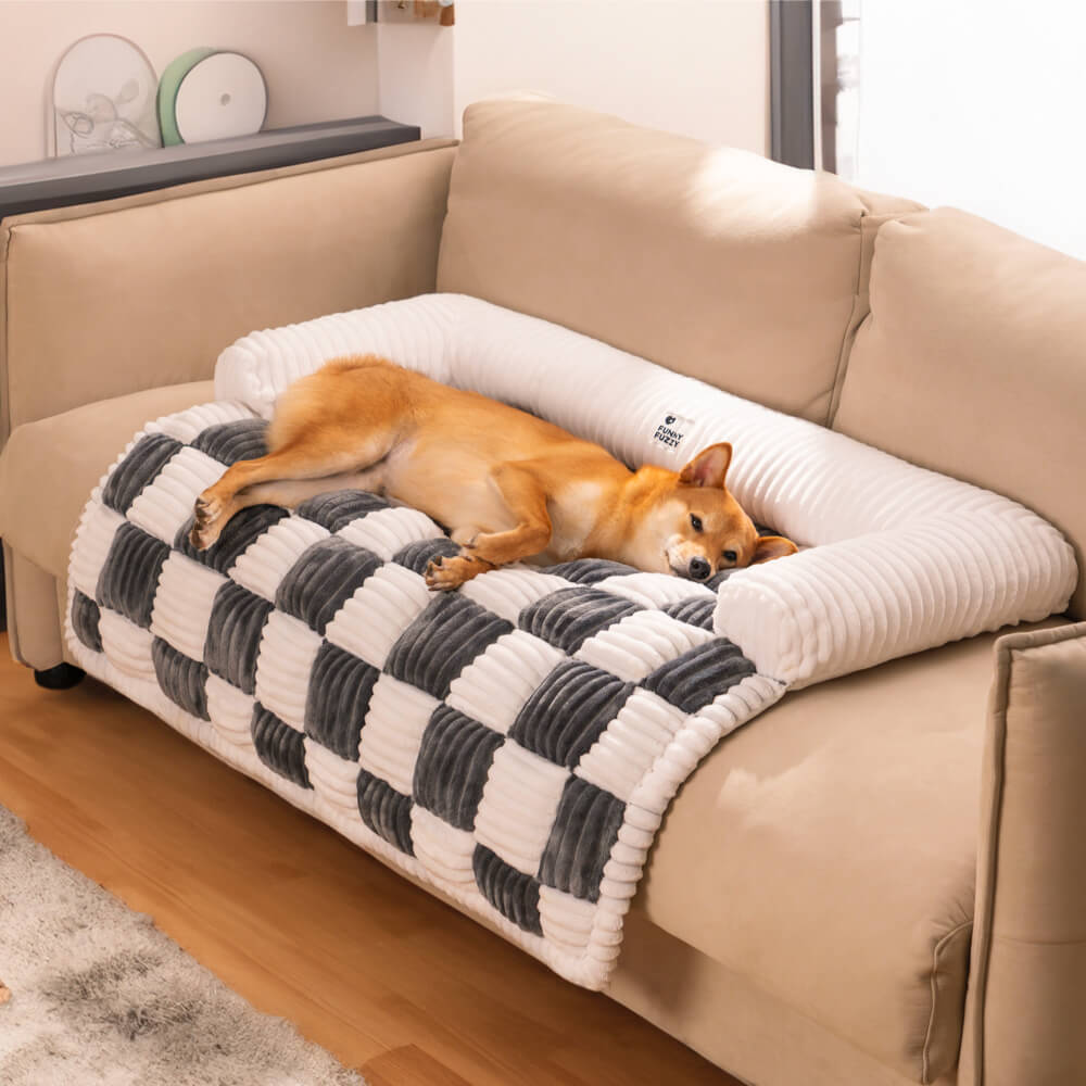 Cream Square Plaid Cozy Dog Mat Furniture Protector Covers