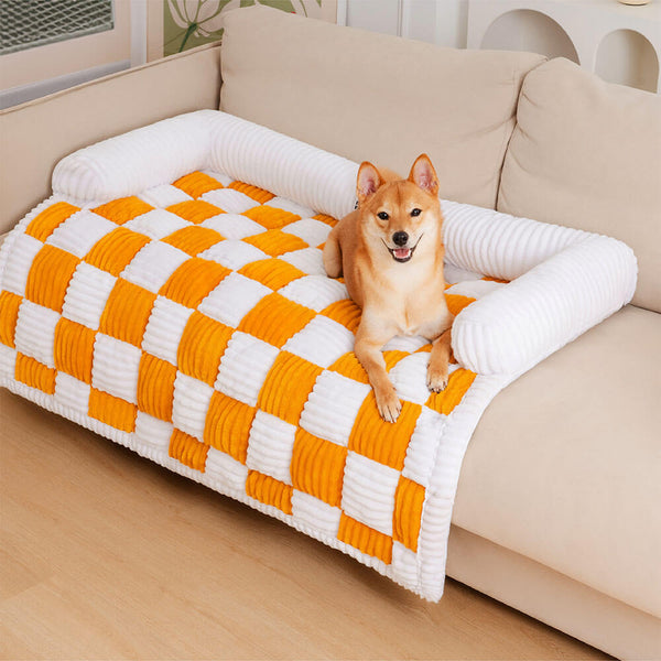 Cubierta protector de muebles para perros acogedores a cuadros de crema cuadrado