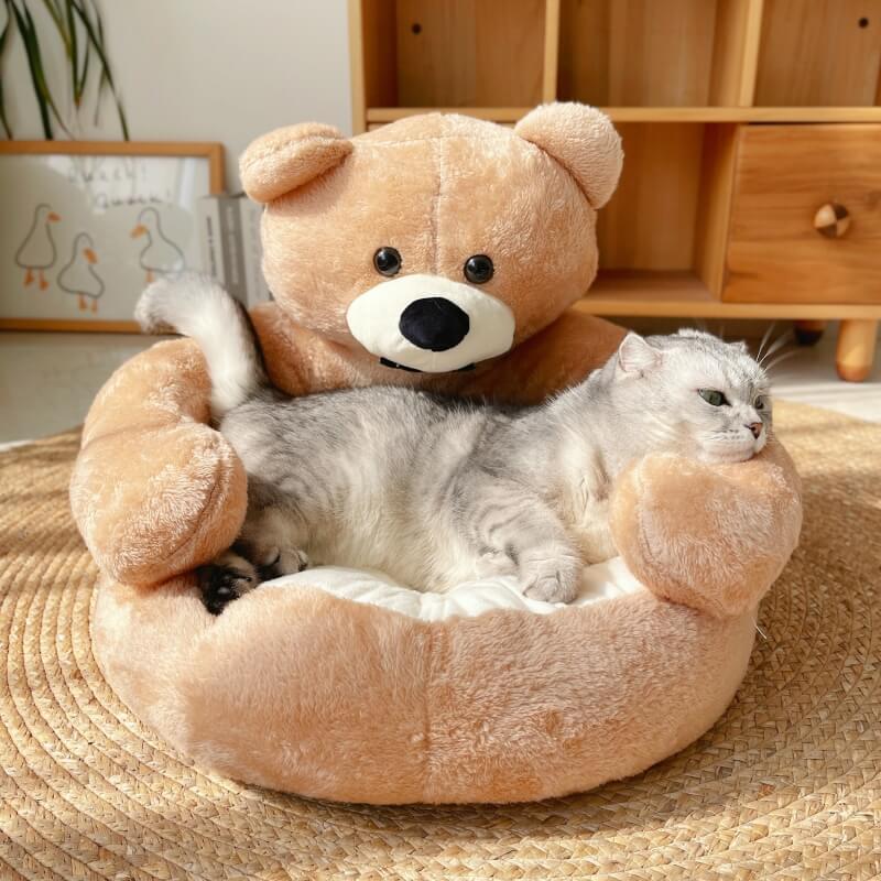 Joli lit pour chat ours câlin détachable
