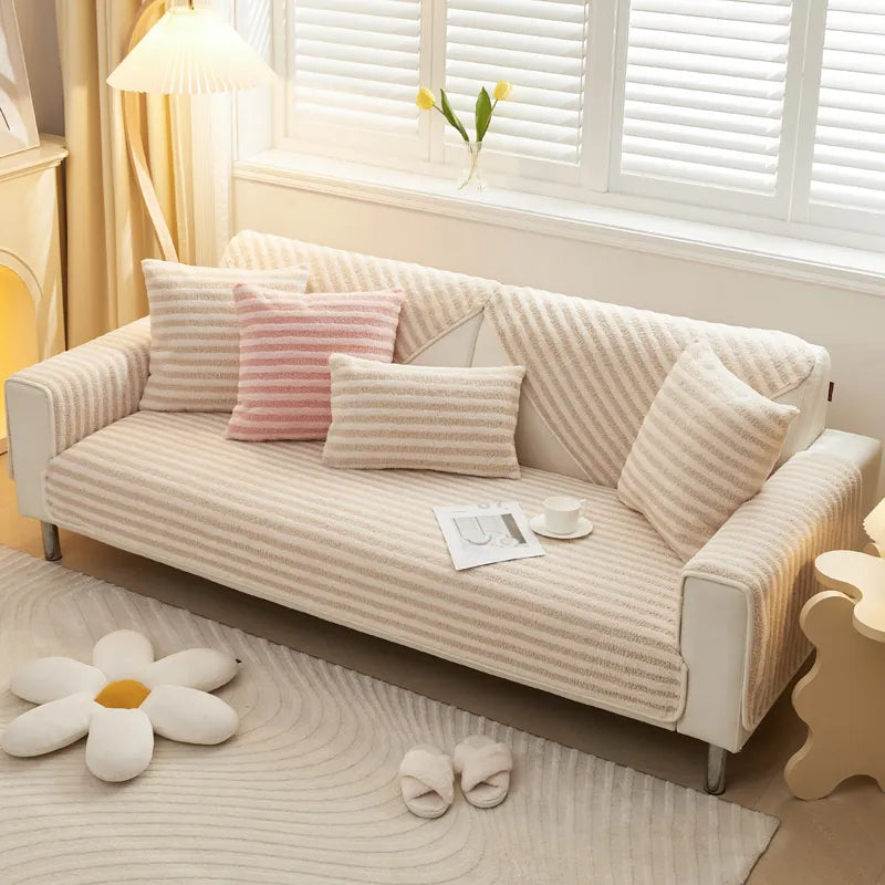 Gestreifter, rutschfester Couchbezug mit doppelter Wärme und Komfort