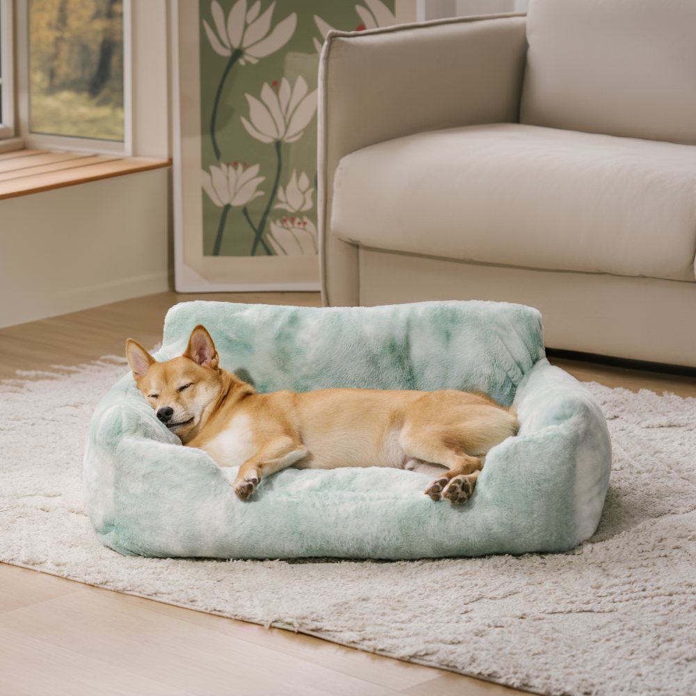 Sofá cama para perros acogedor y de felpa de color arcoíris de ensueño