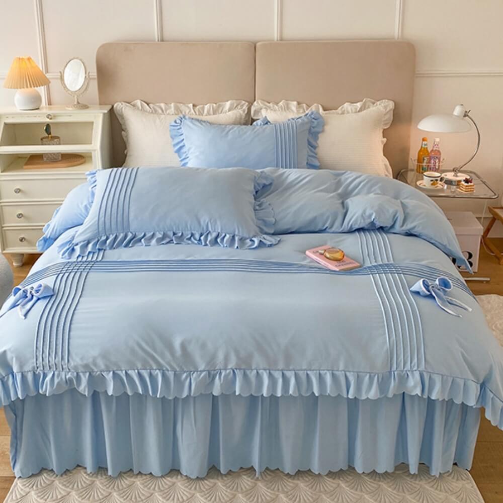 Elegant Bow-Decorated Milk Velvet Comfort Bed Sheet Set with Bed Skirt