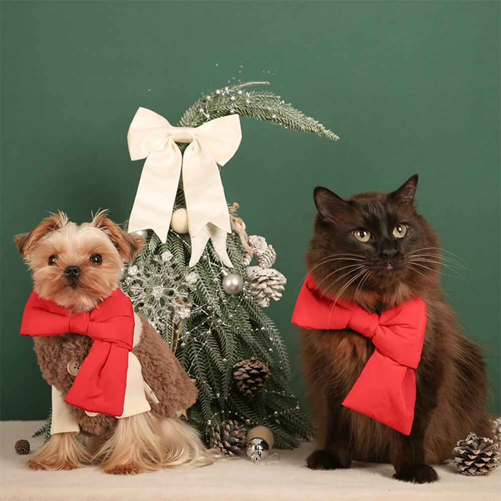 Weihnachtsschal mit Schleife und Knoten, verstellbare Passform für Hunde und Katzen