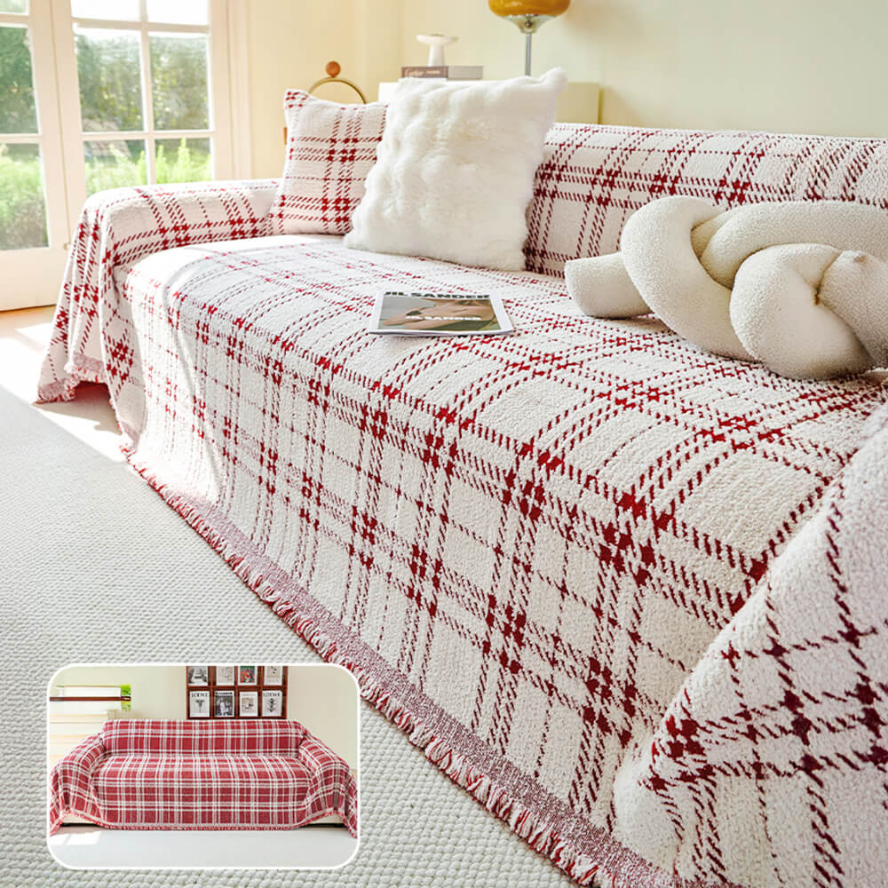 Classic Plaid Reversible Anti-Scratch One-Piece Couch Cover