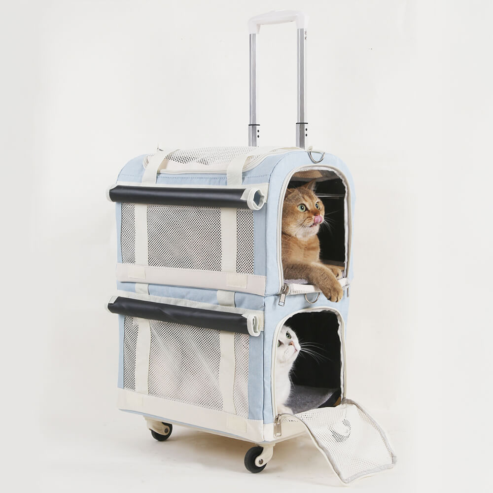 Double-Layer Spacious Multi-Cat Travel Rolling Pet Carrier Bag with Wheels