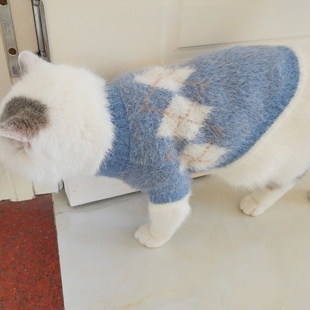 Pull chaud et extensible pour chien et chat en tricot Argyle élégant