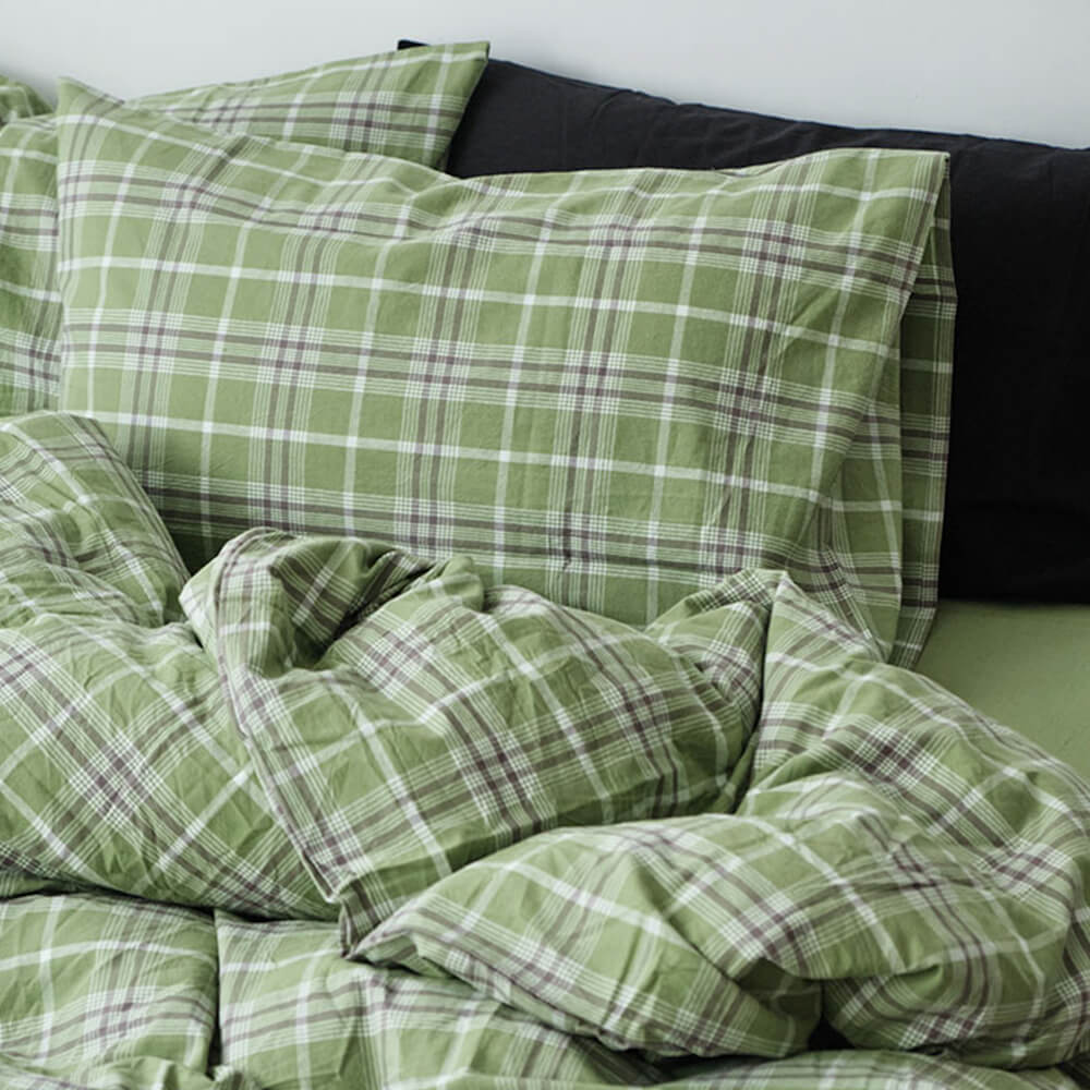 Green Plaid Soft Comfortable Cotton Bed Sheet Set